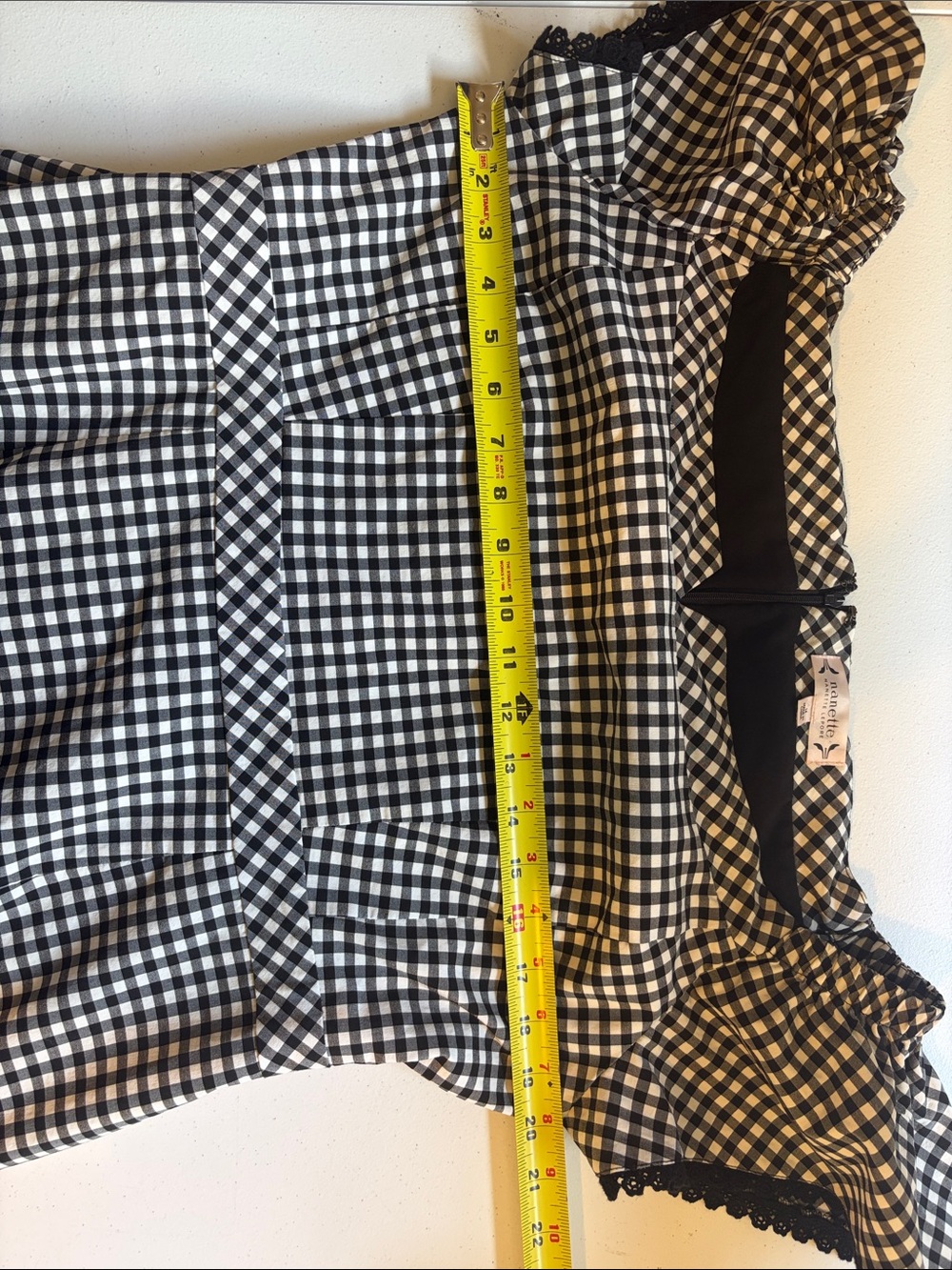 Nanette Lepore Gingham Off Shoulder Rockabilly Pin Up Wiggle Dress Retro Size 14 - Picture 12 of 12